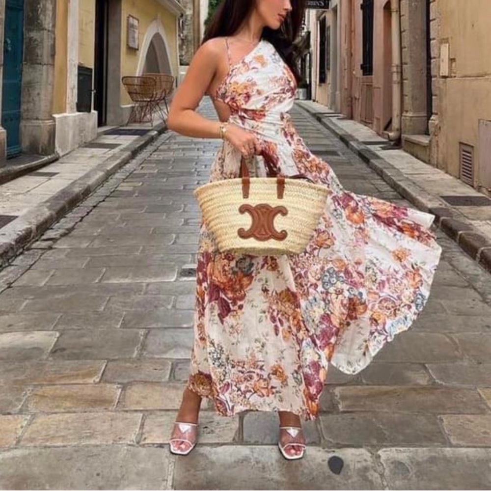 ZIMMERMANN Pattie Floral One-Shoulder Midi Dress